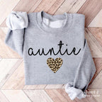 Auntie Leopard Heart Sweatshirt, Unique Aunt Gift Idea, Leopard Print Design Tee for Aunt, Cozy and Trendy, Birthday or Holiday Present