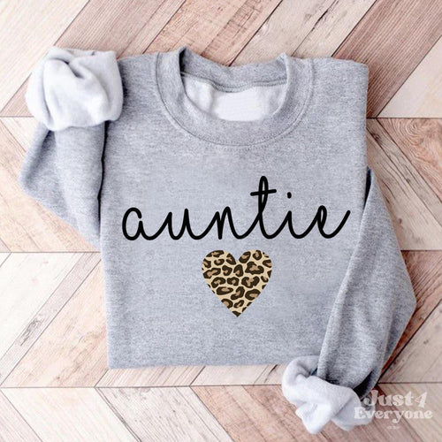 Auntie Leopard Heart Sweatshirt, Unique Aunt Gift Idea, Leopard Print Design Tee for Aunt, Cozy and Trendy, Birthday or Holiday Present