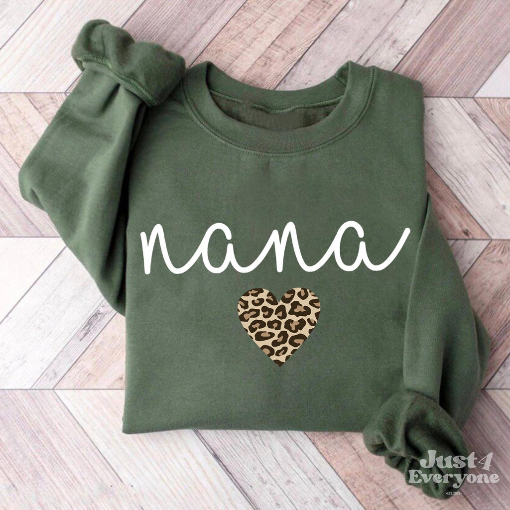 Nana Sweatshirt with Leopard Heart, Cute Nana Grandma Shirt, Cozy Animal Print Design, Gift for Nana, Cute Nana Shirt for Grandma