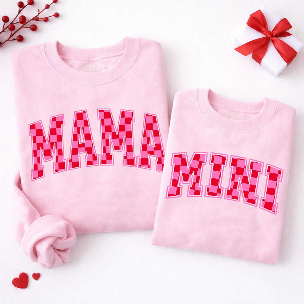Matching Mama Mini Valentine Sweatshirt Set, Personalized Mom and Kid Outfit, Valentine’s Day Gift, Mama Mini Shirts