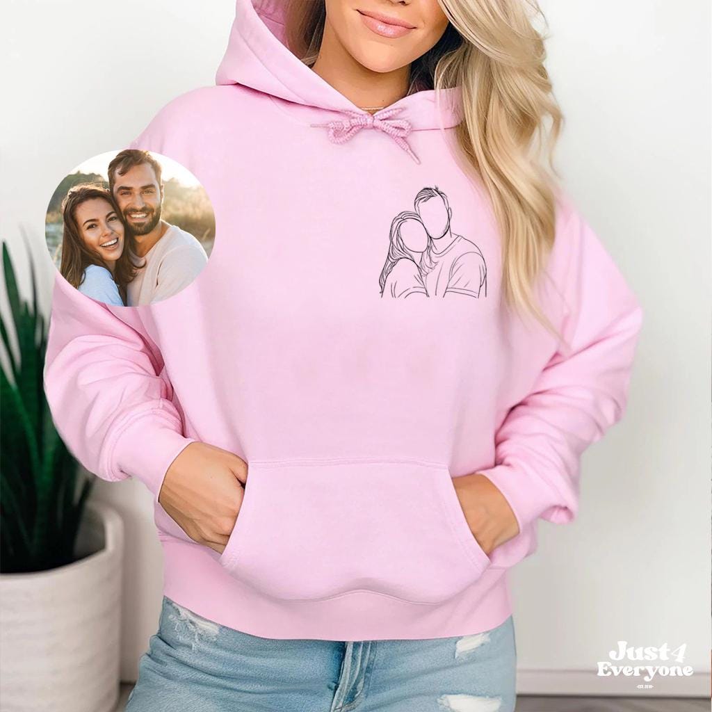 Custom Couple Sweatshirt Gift from Photo, Personalized Line Art T Shirt, Romantic Anniversary Gift for Couples Minimal Design