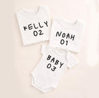 Personalized Kids Name and Number Shirt, Custom Toddler Tee, Baby Bodysuit with Name, Matching Sibling Shirts, Kids Gift