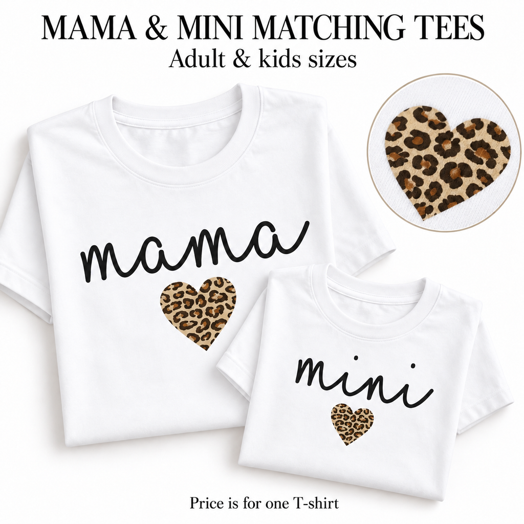 Mama and Mini Matching Sweatshirts with Leopard Heart Print