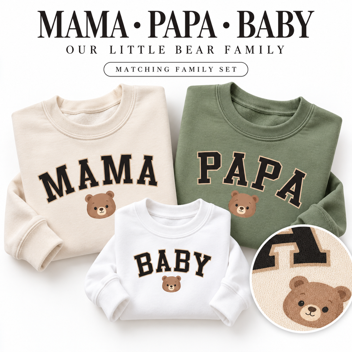 Matching Family Bear Sweatshirts, Mama Papa Baby Sweater Set, Cute Bear Family Outfits, Mommy Daddy Baby Matching Shirts, Family Outfits