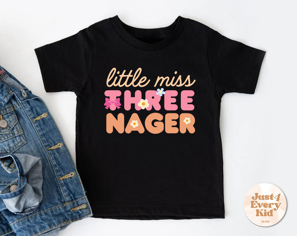 three nager shirt toddler girl 3rd birthday outfit little miss three nager