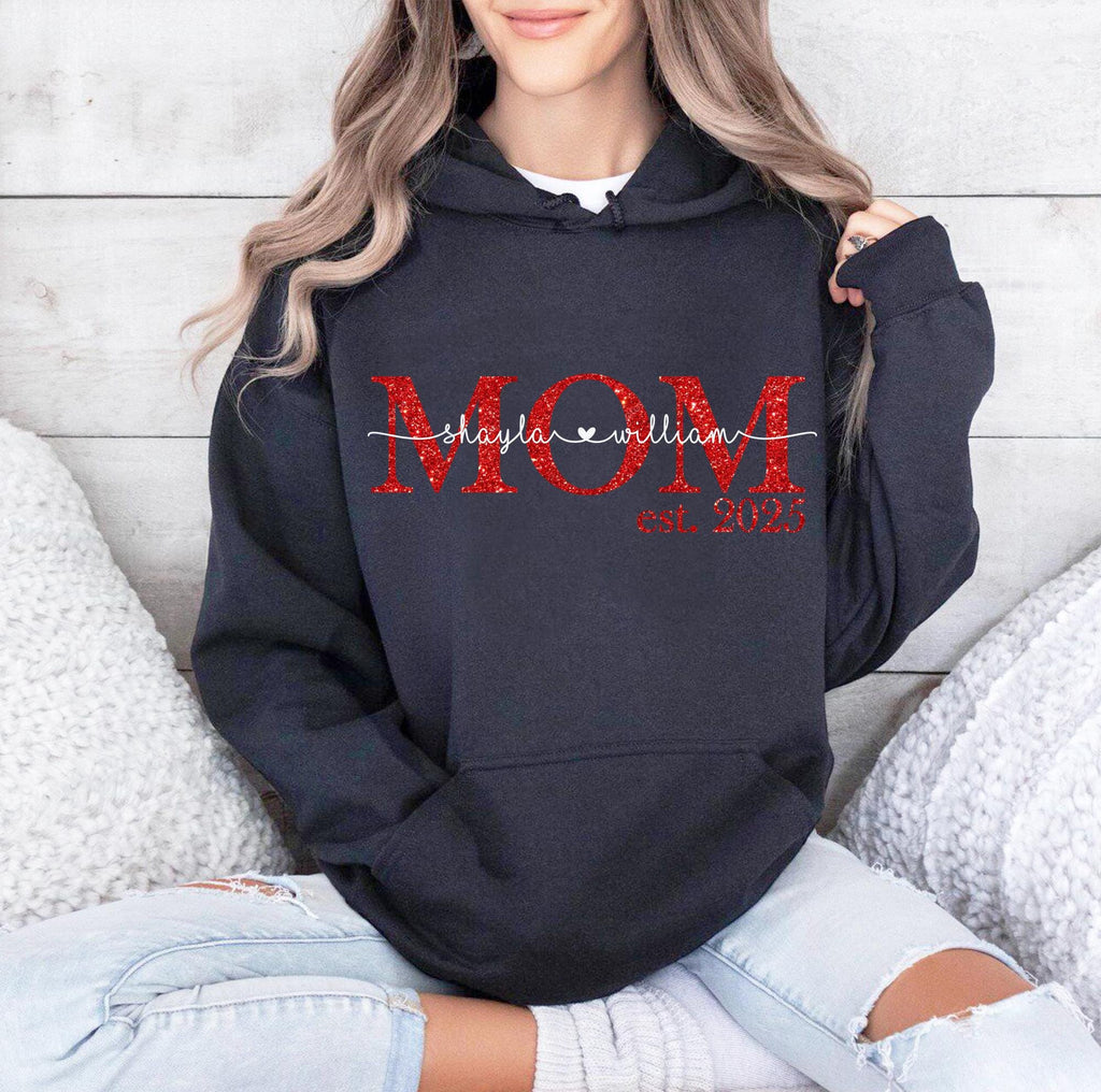 Mama Est Hoodie, Mom Glitter Established, Custom Year, Personalized Mama Sweater, New Mom To Be Gift, Mama Sweatshirt With Kids Names