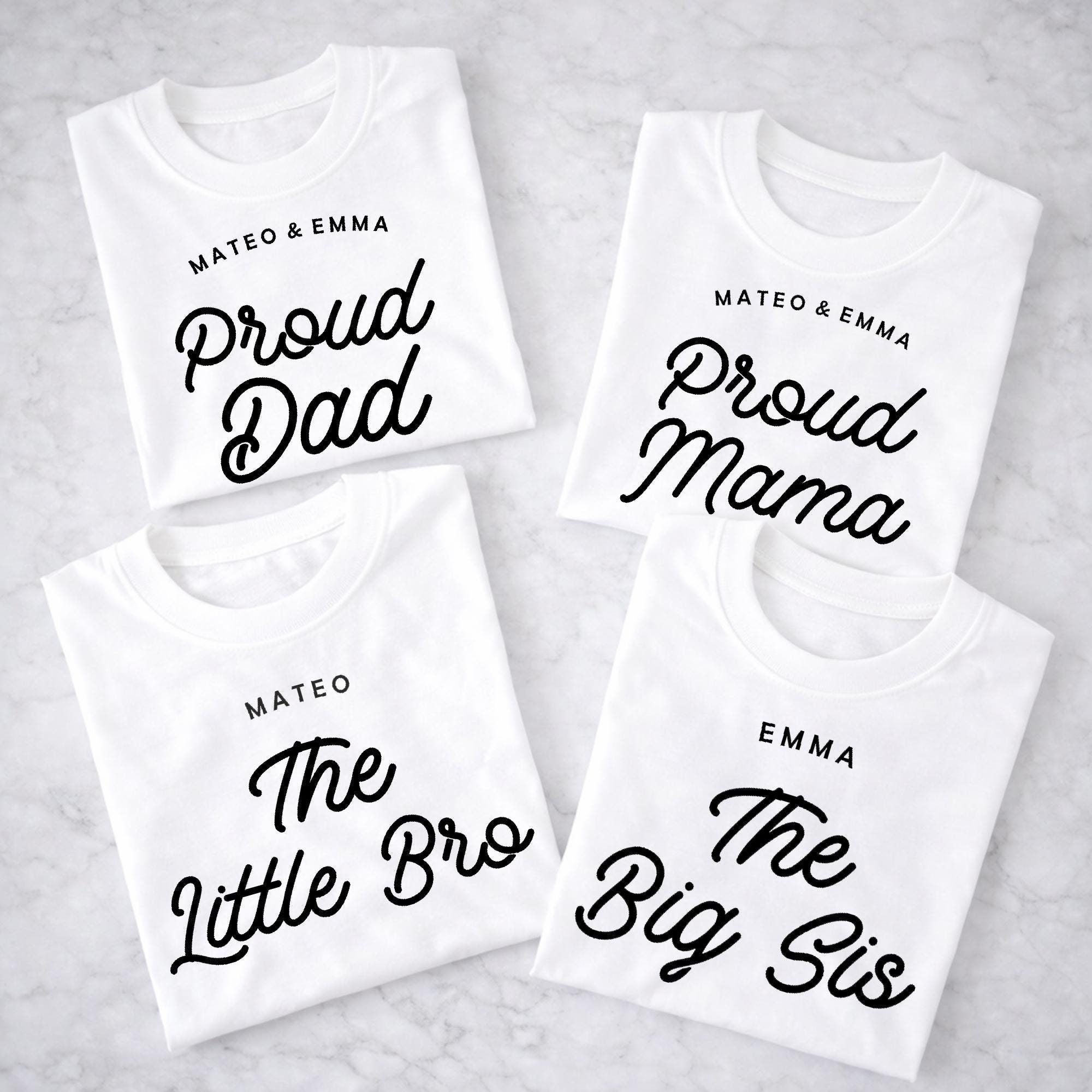 Proud Family Matching Shirts, Dad Mama Big Little Bro Sis Set, Personalized Family Shirts, Matching Sibling Outfits