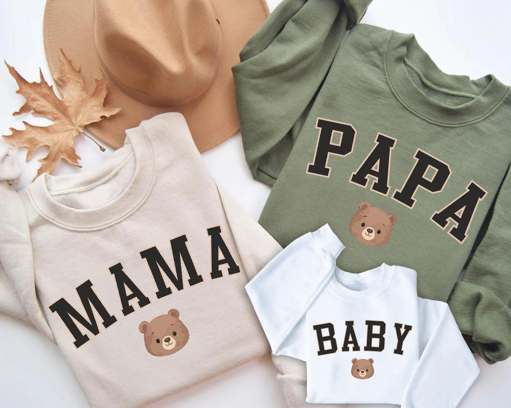Matching Family Bear Sweatshirts, Mama Papa Baby Sweater Set, Cute Bear Family Outfits, Mommy Daddy Baby Matching Shirts, Family Outfits