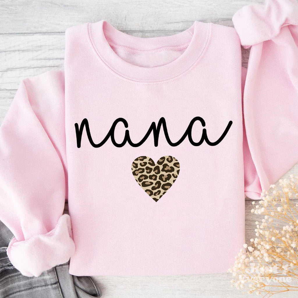 Nana Sweatshirt with Leopard Heart, Cute Nana Grandma Shirt, Cozy Animal Print Design, Gift for Nana, Cute Nana Shirt for Grandma