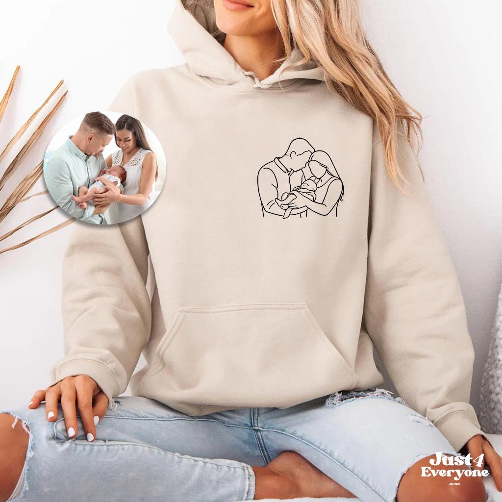 Couple Hoodie: Custom Portrait Outline, Personalized Sweatshirt, Custom T-shirt, Custom Outline Drawing Comfy Hoody, Memorial Gifts for Him