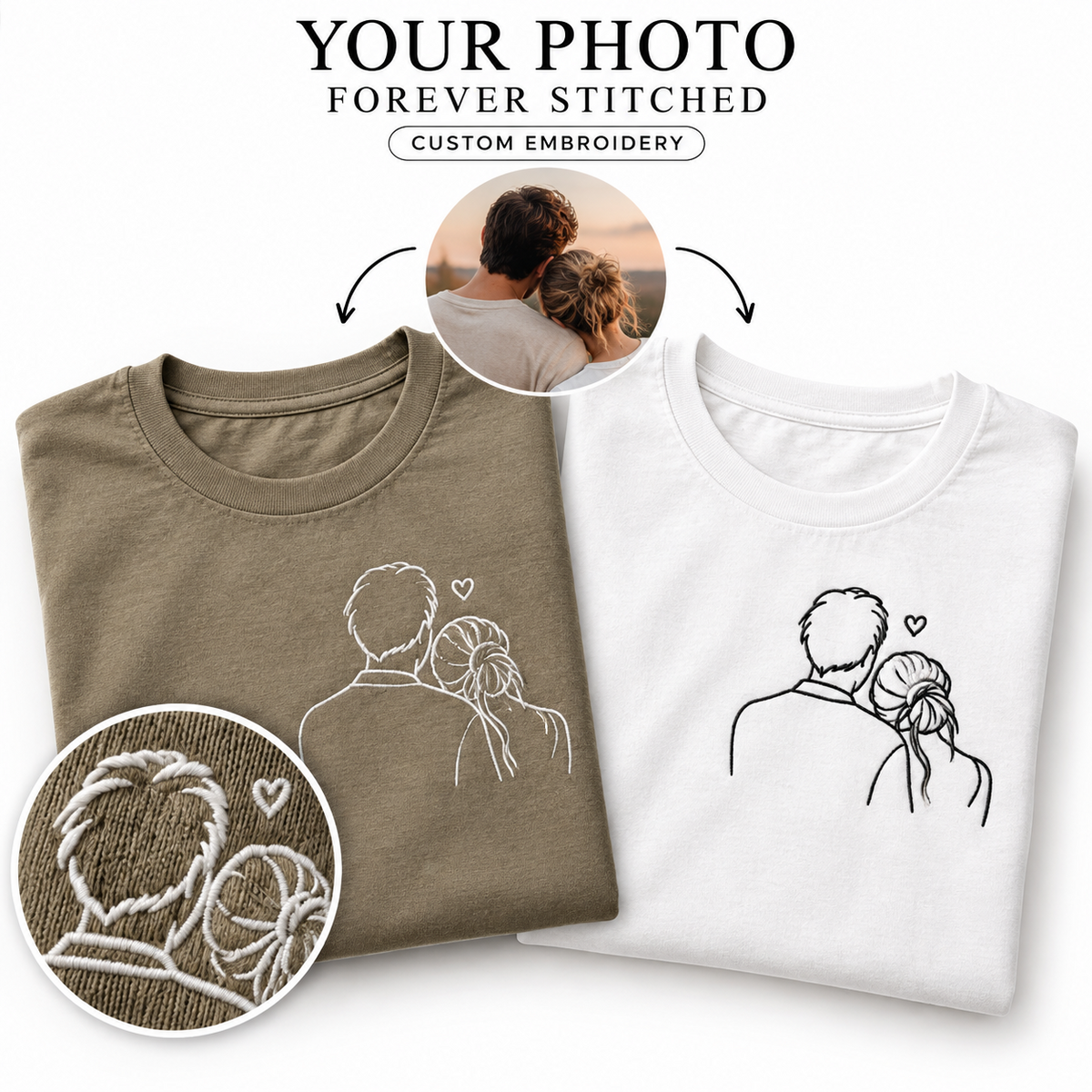 Custom Photo Embroidery Shirt – Personalised Line Art Portrait