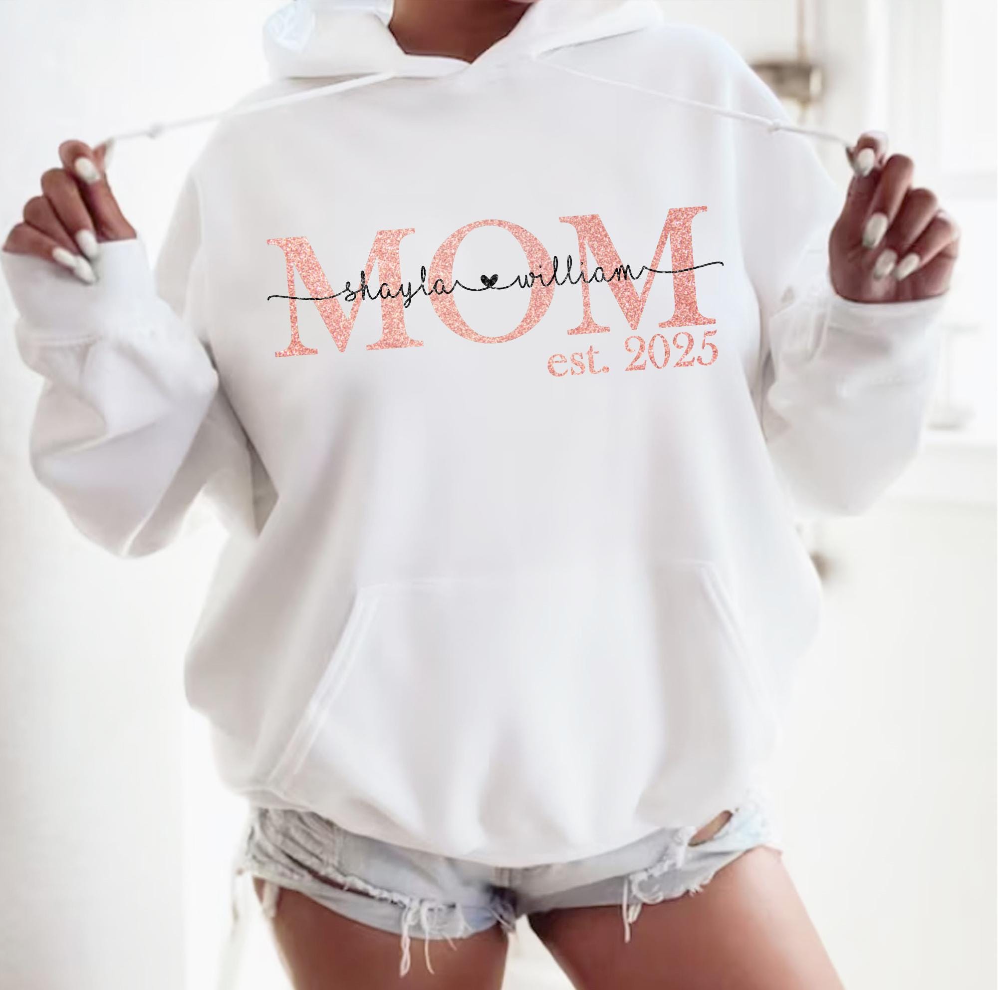 Mama Est Hoodie, Mom Glitter Established, Custom Year, Personalized Mama Sweater, New Mom To Be Gift, Mama Sweatshirt With Kids Names