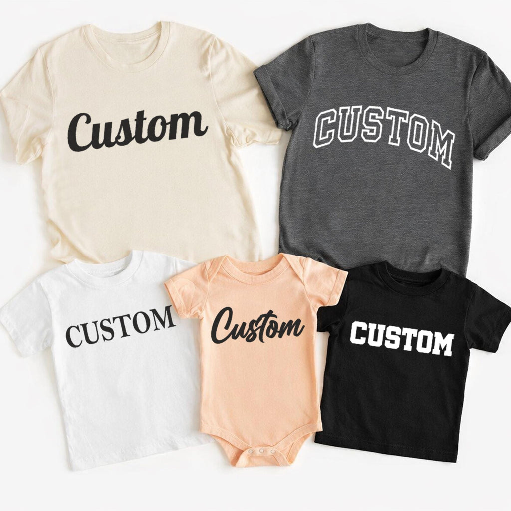 Personalized Custom Text T-Shirt or Baby Bodysuit – Choose Font & Color, Custom Name or Word Shirt