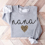 Nana Sweatshirt with Leopard Heart, Cute Nana Grandma Shirt, Cozy Animal Print Design, Gift for Nana, Cute Nana Shirt for Grandma