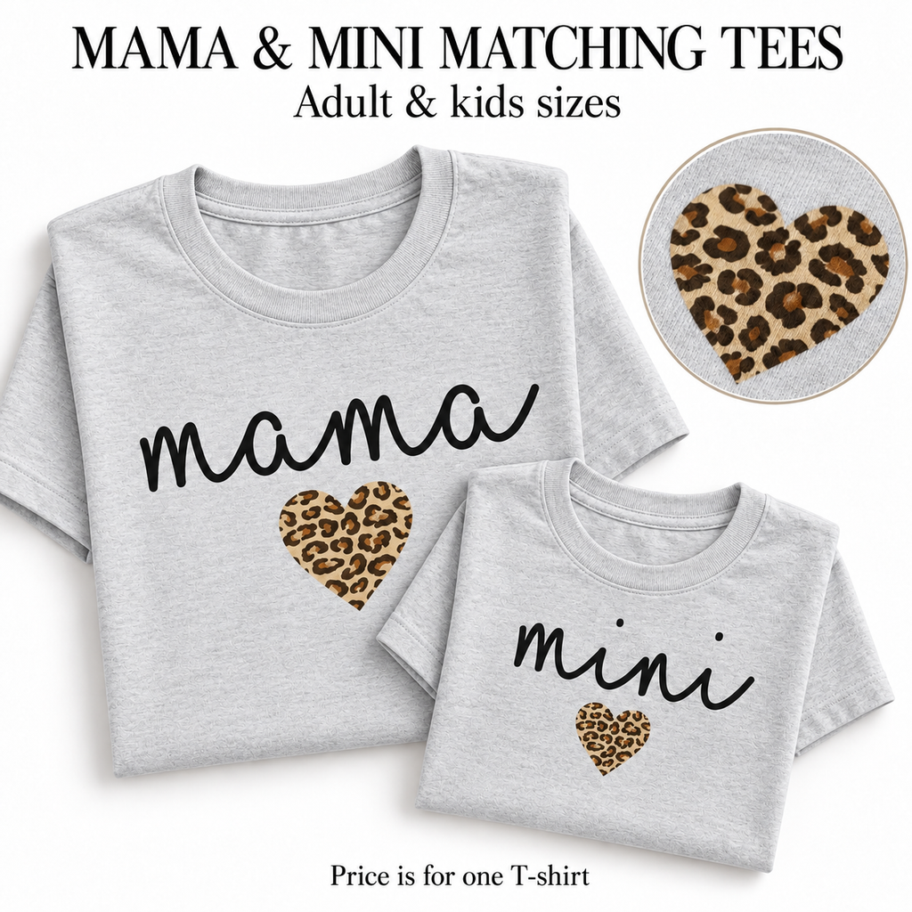 Mama and Mini Matching Shirts with Leopard Heart Print