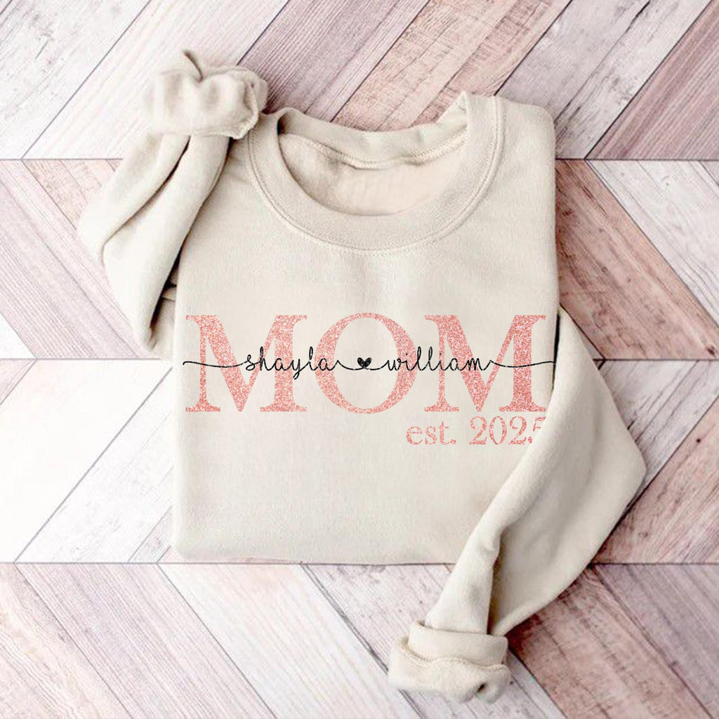Mama Est Hoodie, Mom Glitter Established, Custom Year, Personalized Mama Sweater, New Mom To Be Gift, Mama Sweatshirt With Kids Names