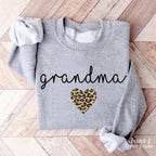 Grandma Sweatshirt with Leopard Heart, Gift for Grandma, Green Grandma Sweatshirt, Leopard Grandmother Pullover, Announcement Clothing Gifts