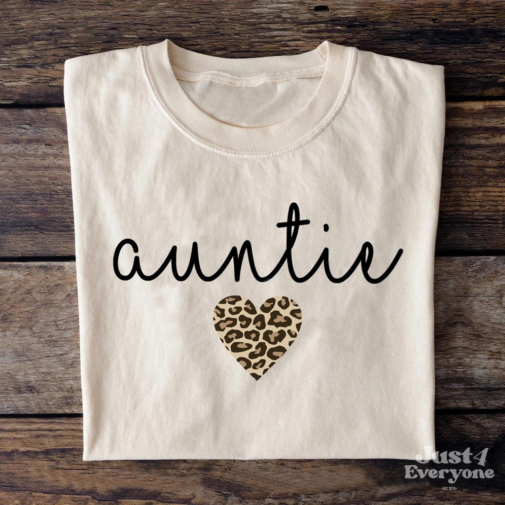 Auntie Leopard Heart Sweatshirt, Unique Aunt Gift Idea, Leopard Print Design Tee for Aunt, Cozy and Trendy, Birthday or Holiday Present