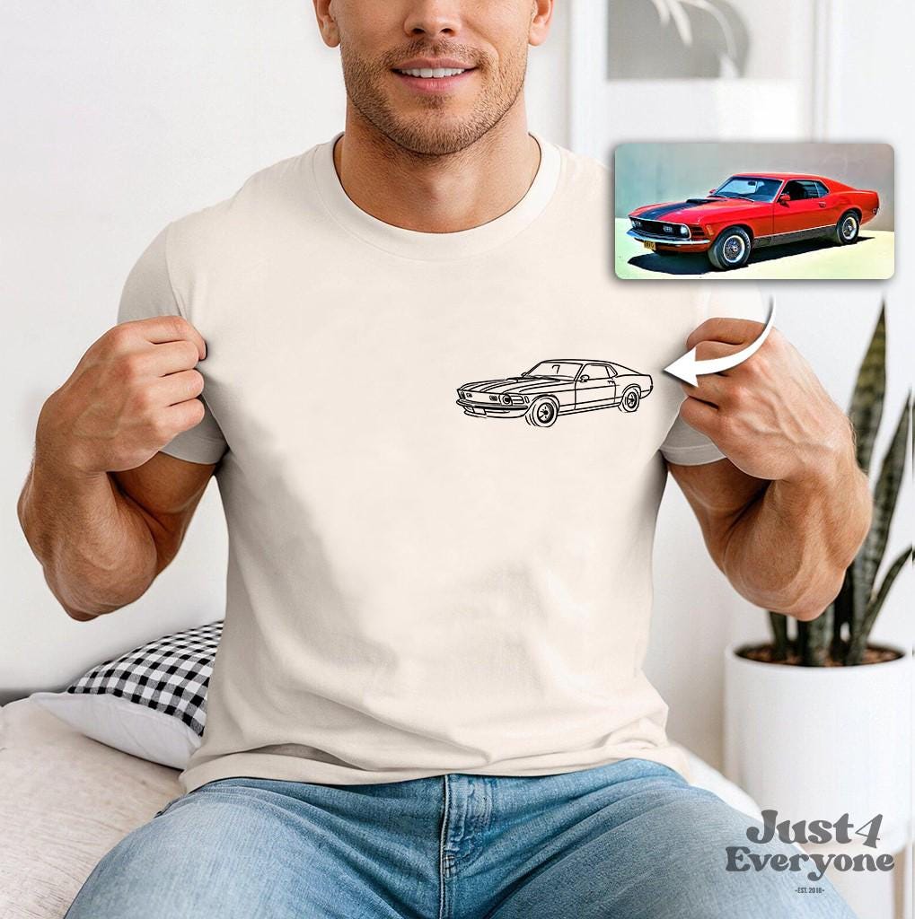 Classic Car Line Art Shirt, Custom Muscle Car Drawing from Photo, Personalized Automotive T Shirt or Sweatshirt Gift