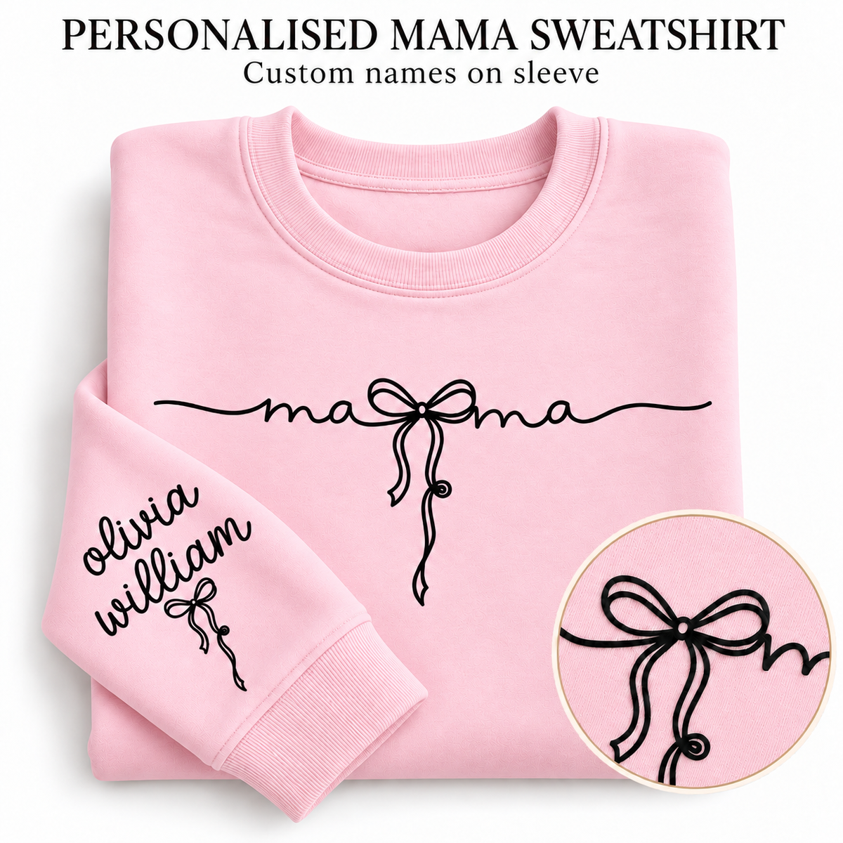 Personalized Mama Sweatshirt with Kids’ Names on Sleeve