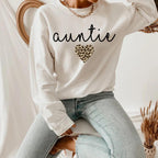 Auntie Leopard Heart Sweatshirt, Unique Aunt Gift Idea, Leopard Print Design Tee for Aunt, Cozy and Trendy, Birthday or Holiday Present