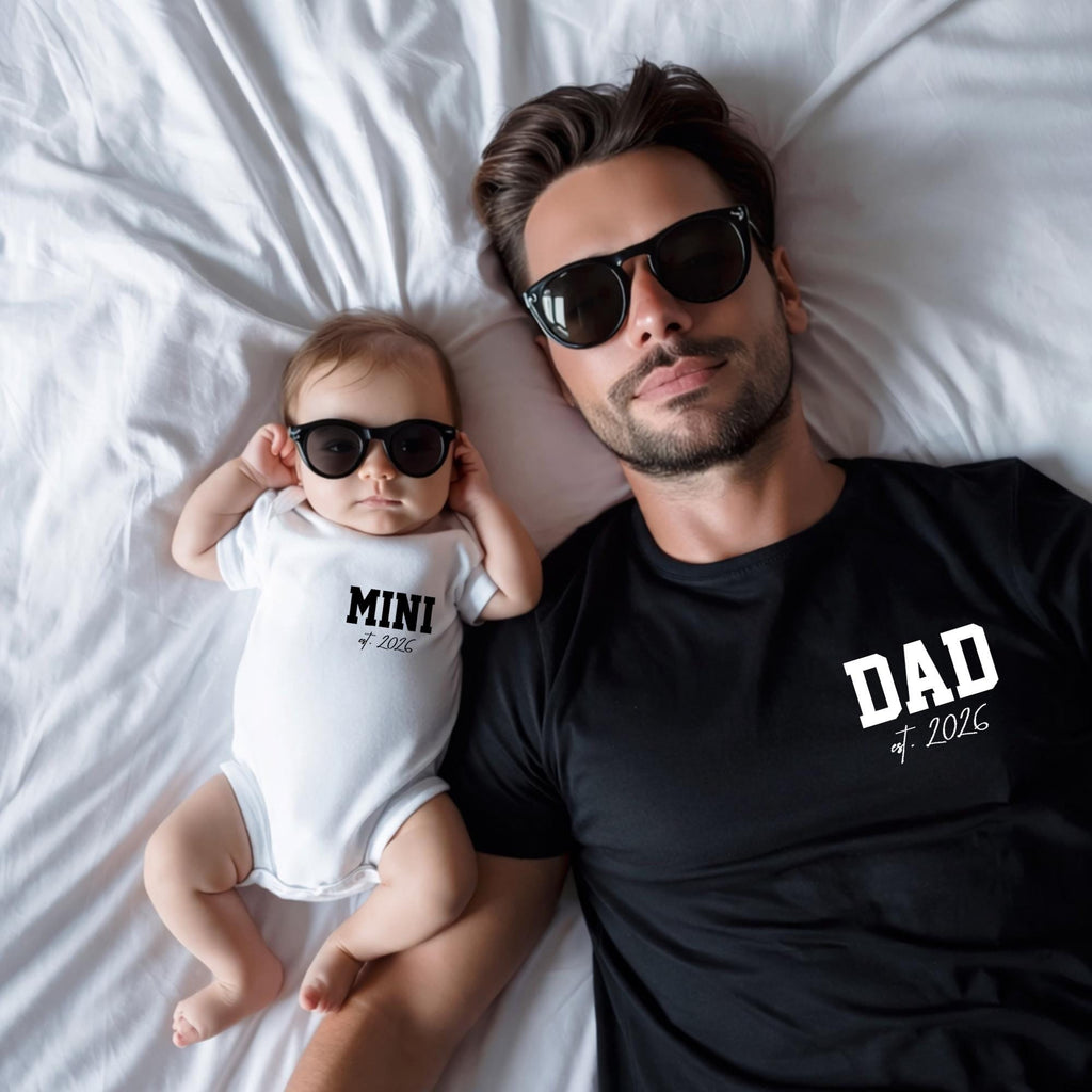 Dad and Mini Matching Shirts, New Dad Gift, Established 2026 T Shirt, Father and Baby Outfit, Cool Dad Tee, Baby Bodysuit Set