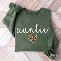 Auntie Leopard Heart Sweatshirt, Unique Aunt Gift Idea, Leopard Print Design Tee for Aunt, Cozy and Trendy, Birthday or Holiday Present