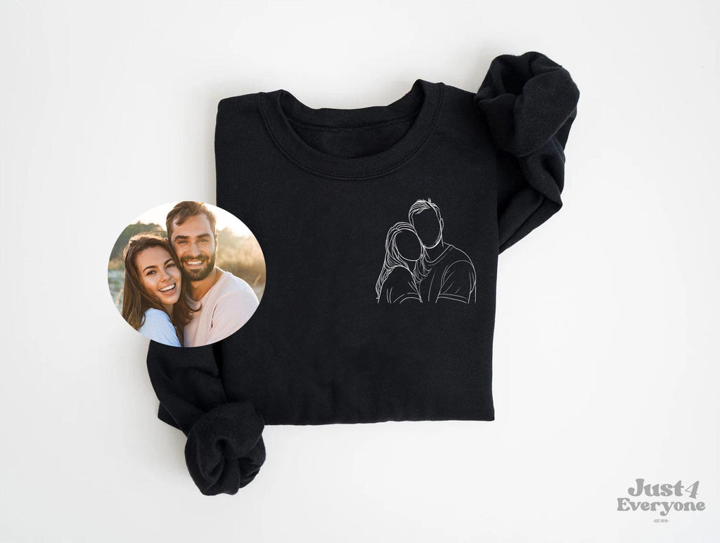 Couple Hoodie: Custom Portrait Outline, Personalized Sweatshirt, Custom T-shirt, Custom Outline Drawing Comfy Hoody, Memorial Gifts for Him