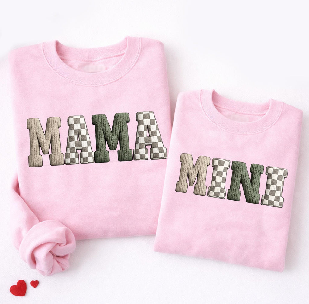 Mama and Mini Matching Sweatshirts, Mommy and Me Outfit, Knit Letter Design, Mother Daughter Set, Family Matching Gift