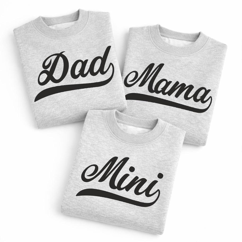 Mama Dad Mini Matching Shirts, Family Matching Sweatshirts, Mom Dad Child Outfit, Minimal Script Family Shirts, Family Gift