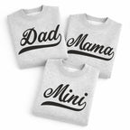 Mama Dad Mini Matching Shirts, Family Matching Sweatshirts, Mom Dad Child Outfit, Minimal Script Family Shirts, Family Gift
