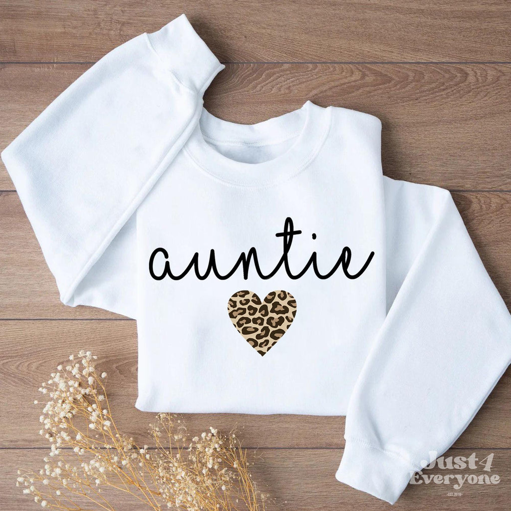 Auntie Leopard Heart Sweatshirt, Unique Aunt Gift Idea, Leopard Print Design Tee for Aunt, Cozy and Trendy, Birthday or Holiday Present
