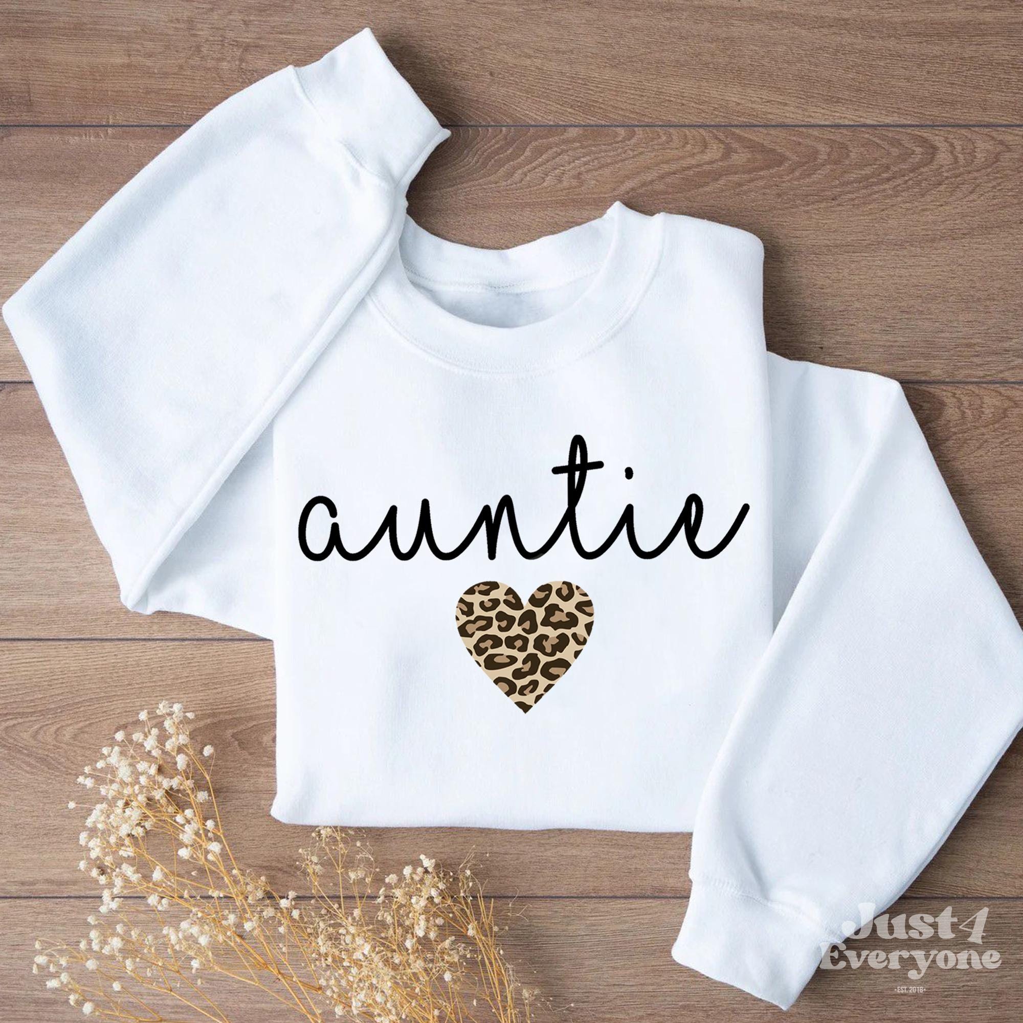 Auntie Leopard Heart Sweatshirt, Unique Aunt Gift Idea, Leopard Print Design Tee for Aunt, Cozy and Trendy, Birthday or Holiday Present