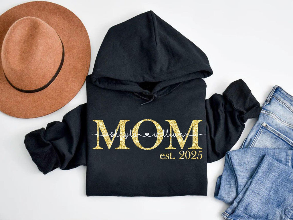 Mama Est Hoodie, Mom Glitter Established, Custom Year, Personalized Mama Sweater, New Mom To Be Gift, Mama Sweatshirt With Kids Names