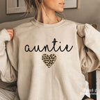 Auntie Leopard Heart Sweatshirt, Unique Aunt Gift Idea, Leopard Print Design Tee for Aunt, Cozy and Trendy, Birthday or Holiday Present