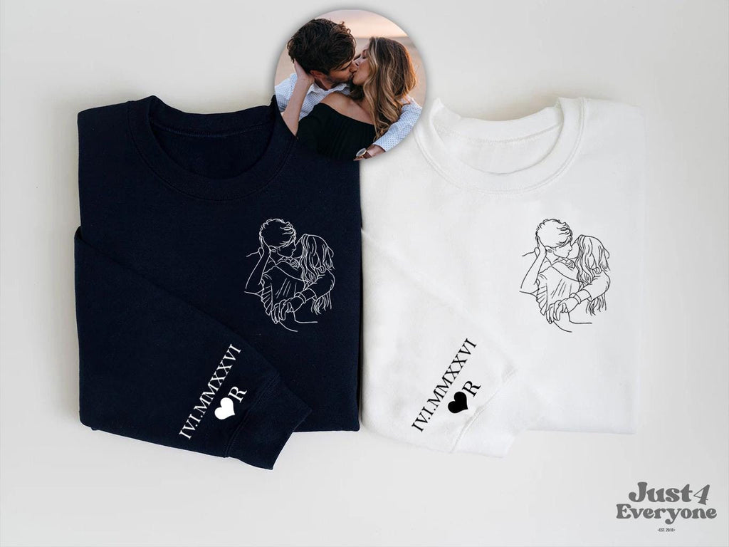 Personalized Couple Line Art Shirt from Photo, Custom Outline Drawing Sweatshirt or T Shirt, Minimalist Couple Gift for Her Him