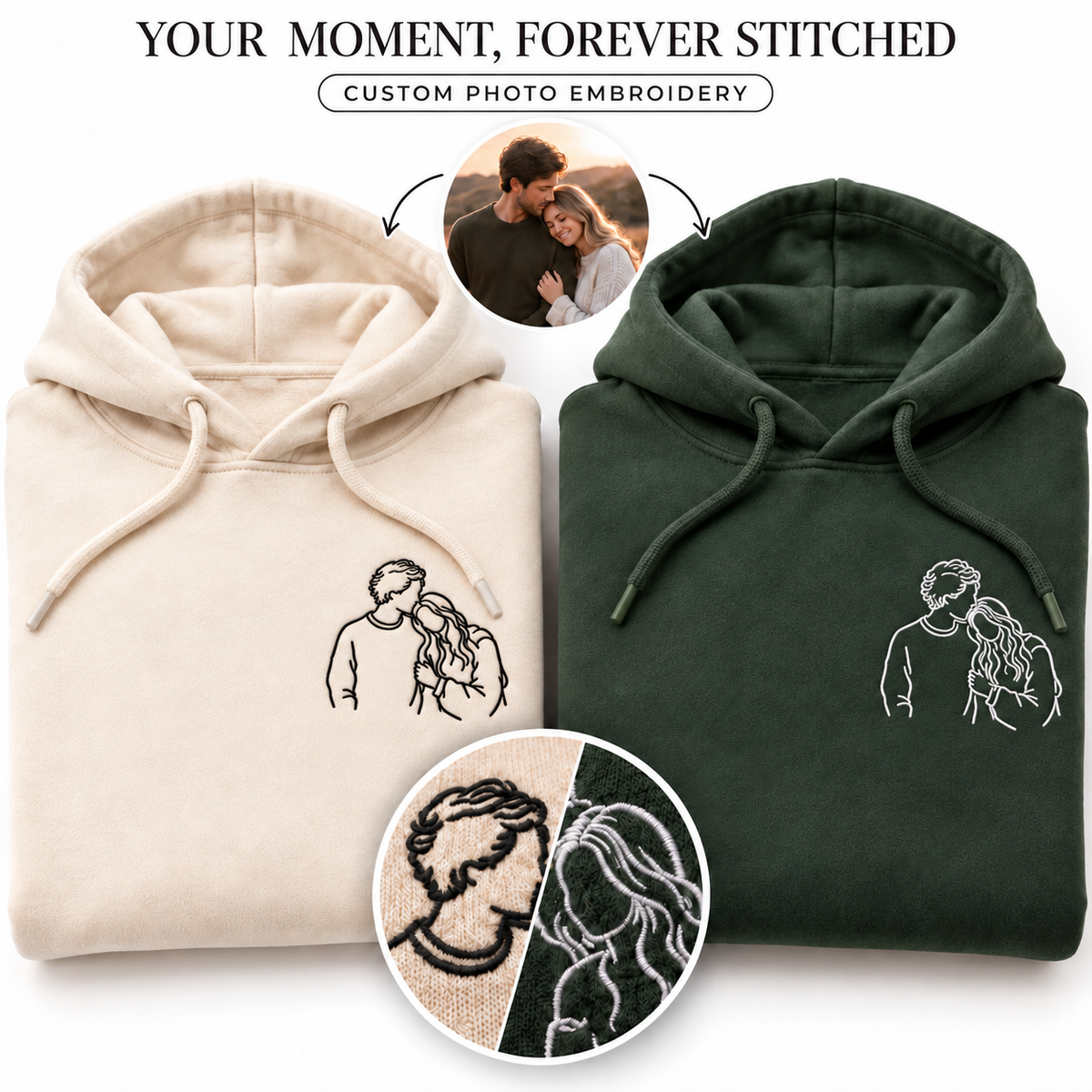 Custom Photo Embroidery Shirt – Personalised Line Art Portrait