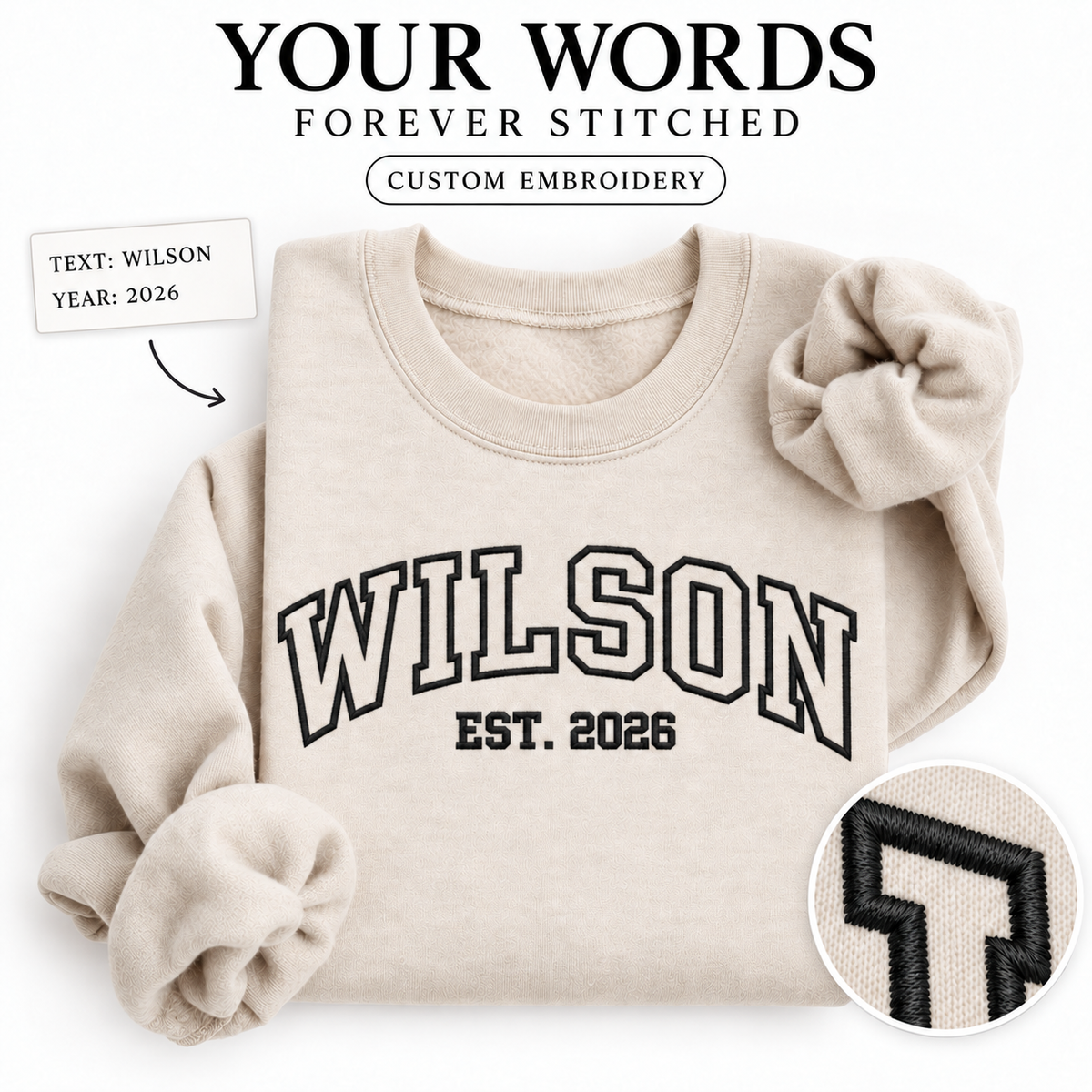 Custom Embroidered Sweatshirt, Personalized College Style Crewneck, Unisex Custom Text Pullover, Minimal Embroidery Gift