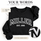 Custom Embroidered Sweatshirt, Personalized College Style Text Crewneck, Unisex Custom Name Hoodie or Sweatshirt Gift