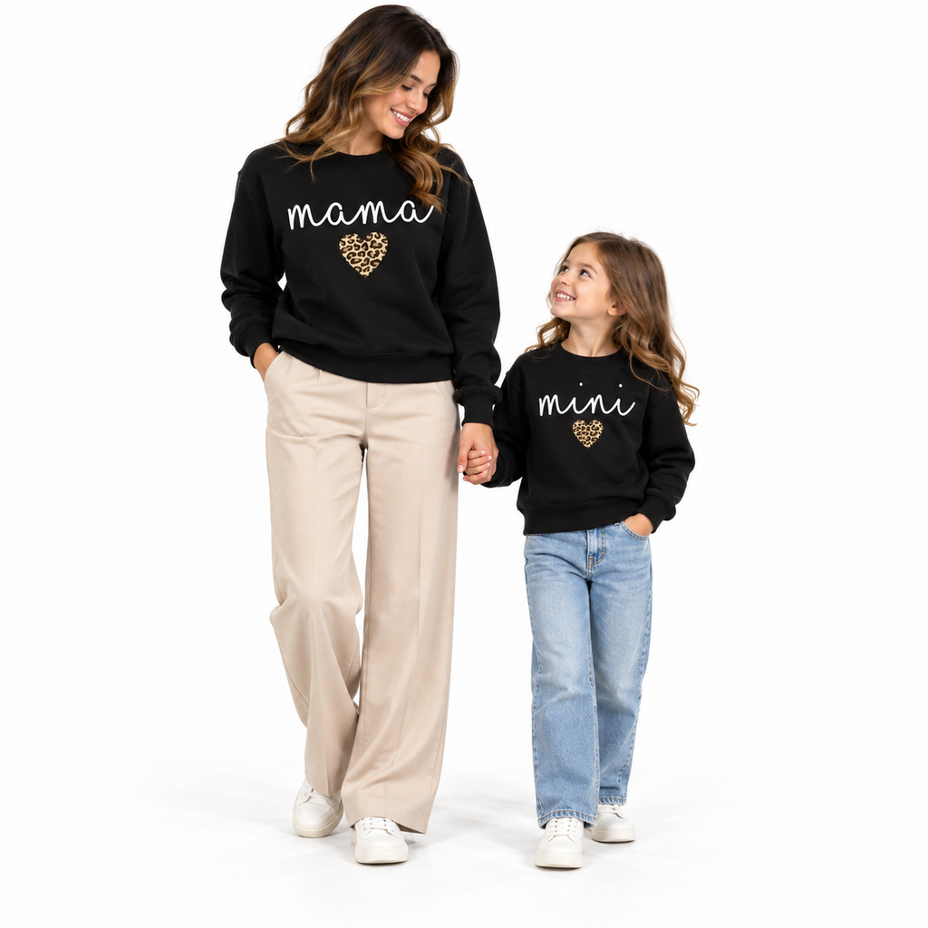 Mama and Mini Matching Sweatshirts with Leopard Heart Print