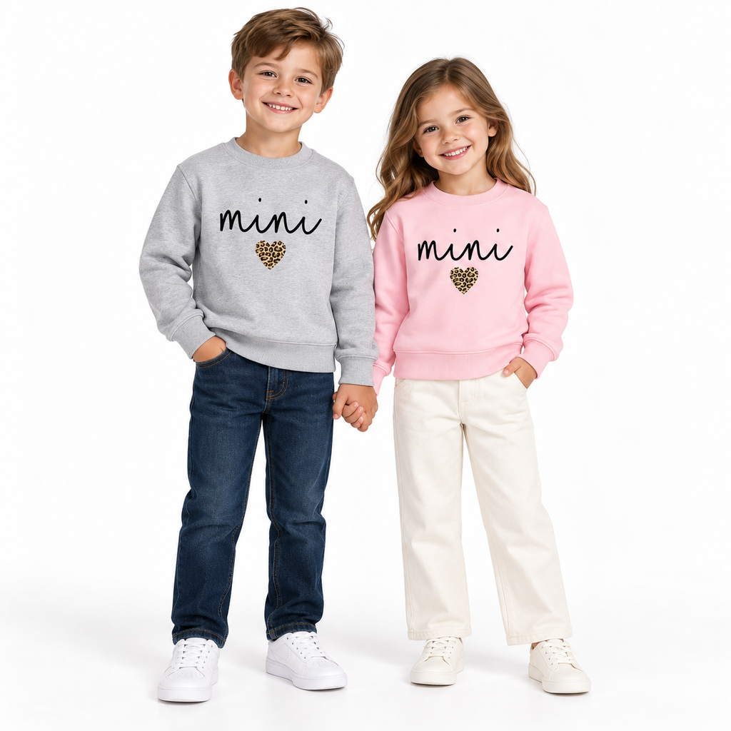 Mama and Mini Matching Sweatshirts with Leopard Heart Print