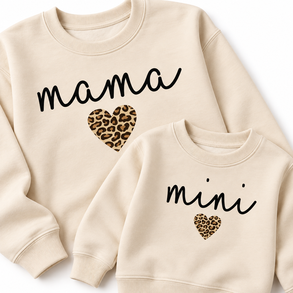 Mama and Mini Matching Sweatshirts with Leopard Heart Print