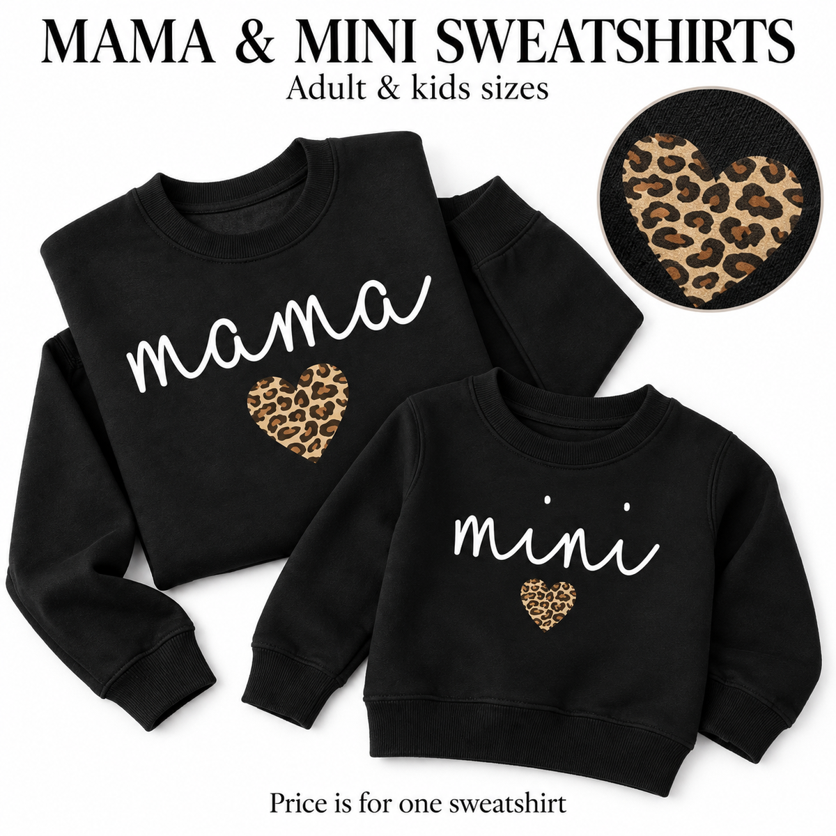 Mama and Mini Matching Sweatshirts with Leopard Heart Print