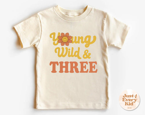 young wild and three toddler shirt 3rd birthday outfit kids birthday tee