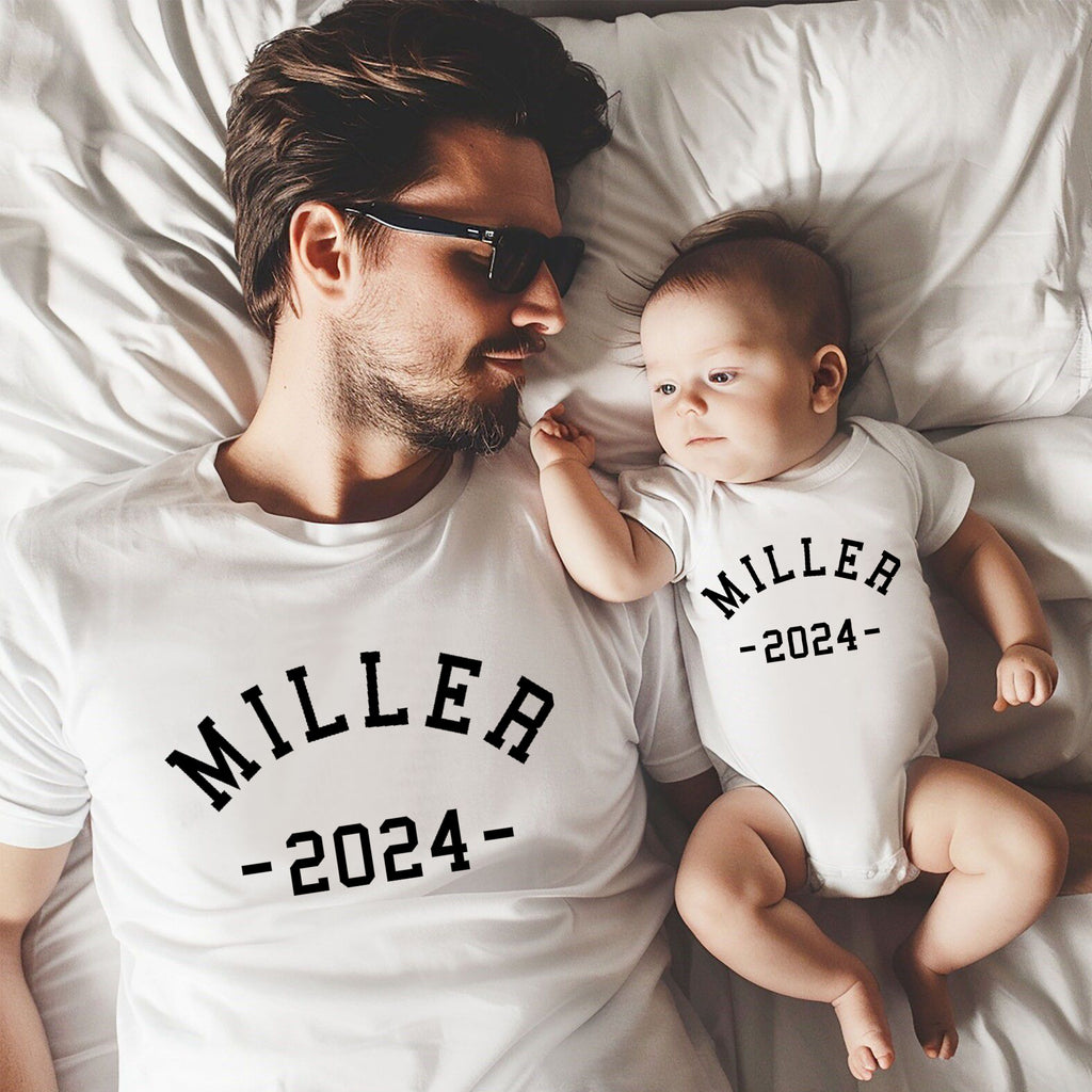 Custom Name & Year Dad Baby Matching Shirts