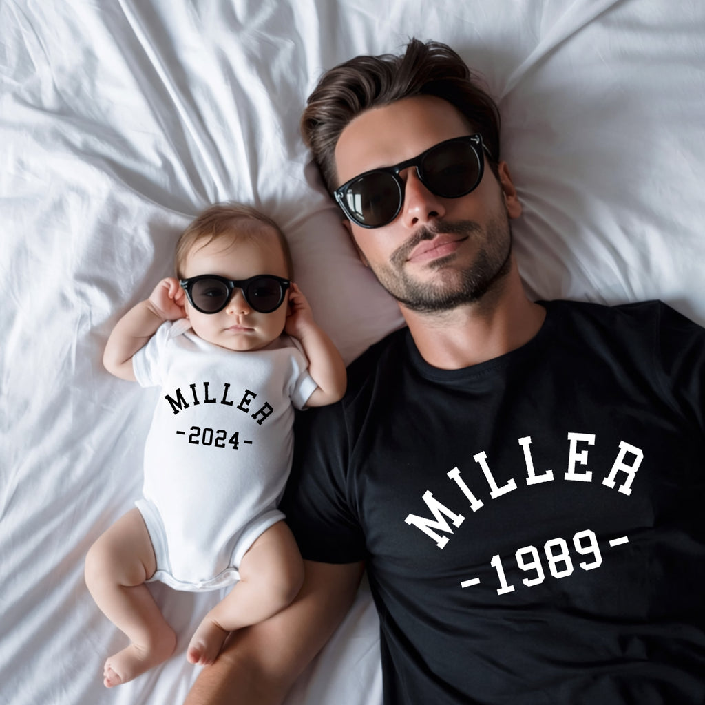 Custom Name & Year Dad Baby Matching Shirts
