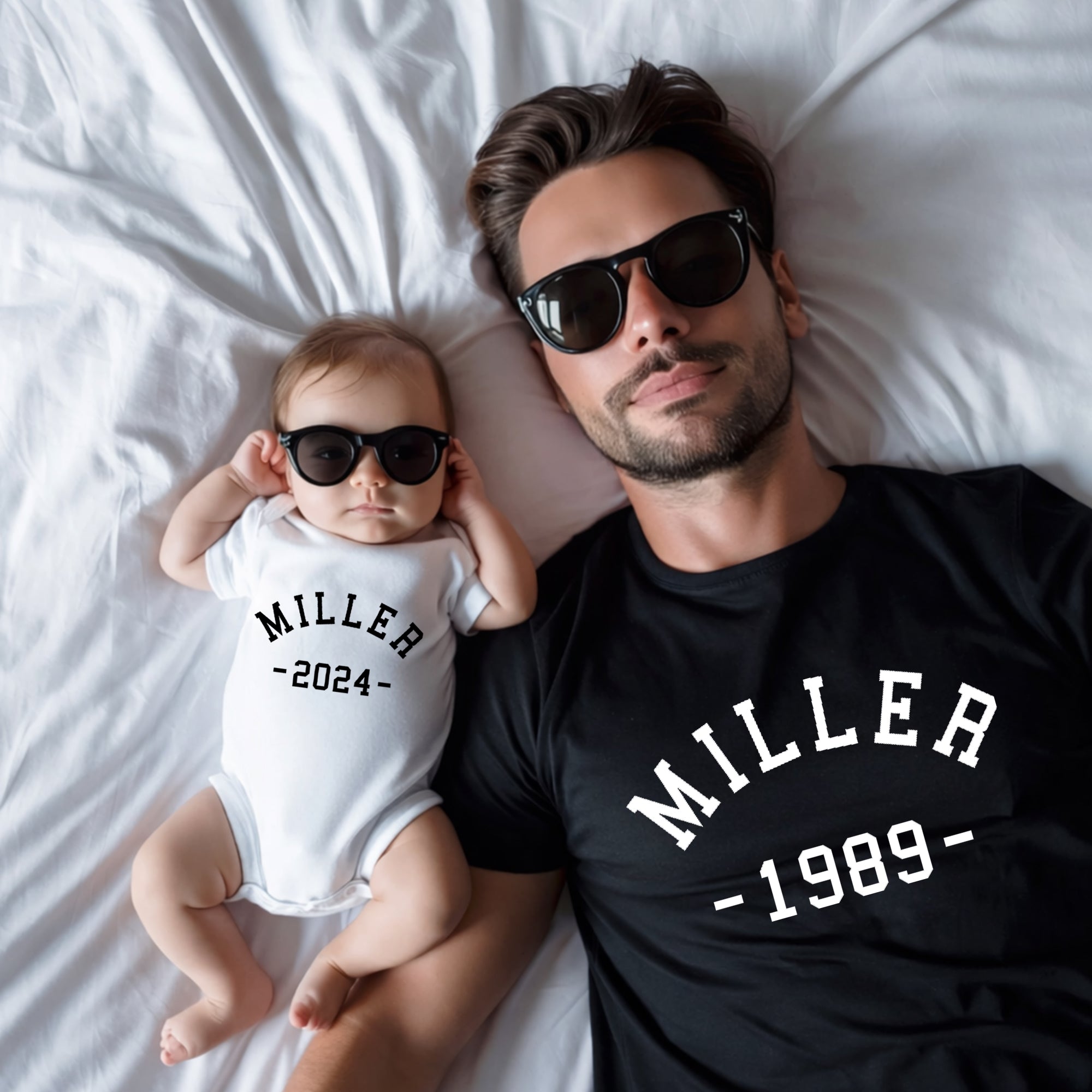 Custom Name & Year Dad Baby Matching Shirts