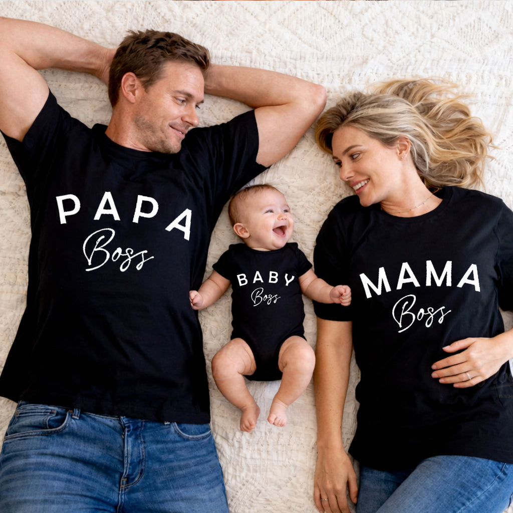 Papa Mama Baby Boss Matching Shirts