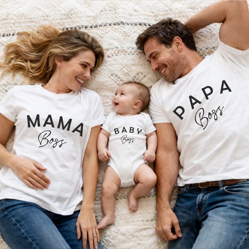 Papa Mama Baby Boss Matching Shirts