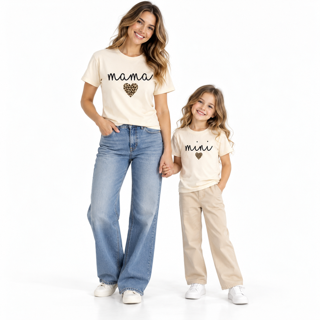 Mama and Mini Matching Shirts with Leopard Heart Print